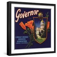 Governor Brand - Lindsay, California - Citrus Crate Label-Lantern Press-Framed Art Print