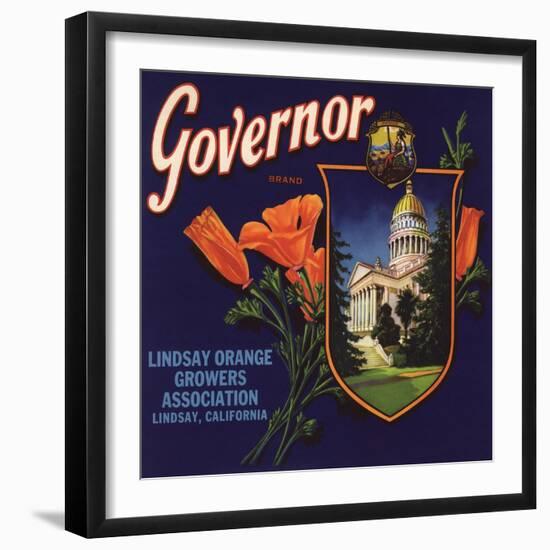 Governor Brand - Lindsay, California - Citrus Crate Label-Lantern Press-Framed Art Print