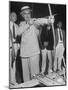Governor Lewis O. Barrow Mixing Archery and Politics While Campaigning for Reelection-null-Mounted Photographic Print