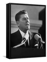 Governor Ronald W. Reagan Making Inaugural Speech after Swearing in Ceremony at Capitol-null-Framed Stretched Canvas