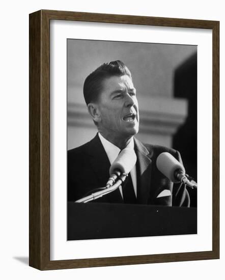 Governor Ronald W. Reagan Making Inaugural Speech after Swearing in Ceremony at Capitol-null-Framed Photographic Print