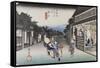 Goyû, femmes accostant les voyageurs-Ando Hiroshige-Framed Stretched Canvas