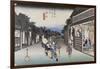 Goyû, femmes accostant les voyageurs-Ando Hiroshige-Framed Giclee Print