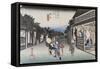 Goyû, femmes accostant les voyageurs-Ando Hiroshige-Framed Stretched Canvas