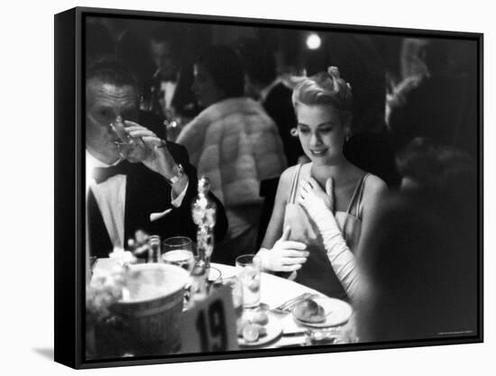 Grace Kelly Sitting at Romanoff's-George Silk-Framed Stretched Canvas