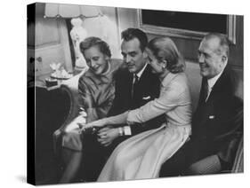 Grace Kelly with Her Fiance Prince Rainier During Announcement of the Engagement at Home-Howard Sochurek-Stretched Canvas