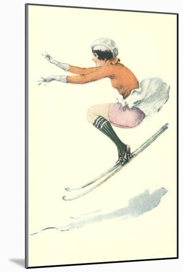 Graceful Lady Skiing Moguls-null-Mounted Art Print