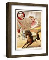 Graceful Performance On Horseback'. a Woman Performer With a Horse in a Circus Ring-null-Framed Giclee Print