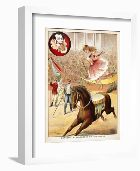 Graceful Performance On Horseback'. a Woman Performer With a Horse in a Circus Ring-null-Framed Giclee Print