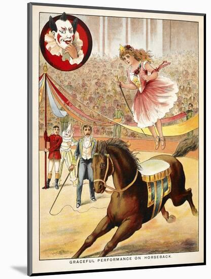 Graceful Performance On Horseback'. a Woman Performer With a Horse in a Circus Ring-null-Mounted Giclee Print