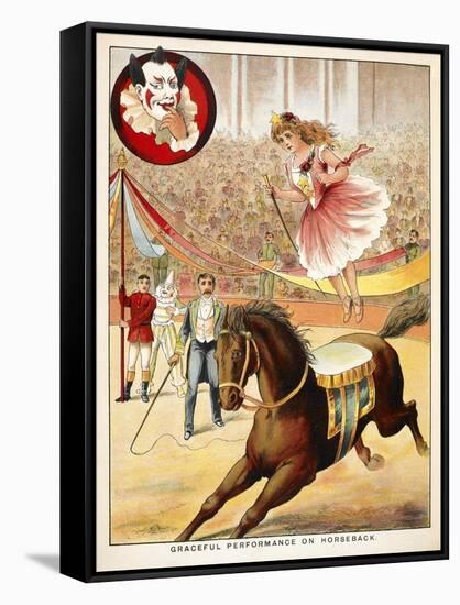 Graceful Performance On Horseback'. a Woman Performer With a Horse in a Circus Ring-null-Framed Stretched Canvas