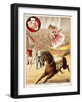 Graceful Performance On Horseback'. a Woman Performer With a Horse in a Circus Ring-null-Framed Giclee Print