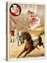 Graceful Performance On Horseback'. a Woman Performer With a Horse in a Circus Ring-null-Stretched Canvas