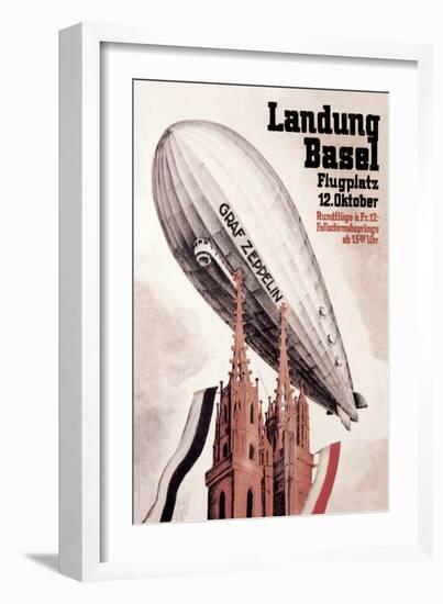 Graf Zeppelin Flies over the Cathedral in Basel Switzerland-Otto Jacob Plattner-Framed Art Print