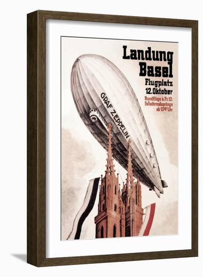 Graf Zeppelin Flies over the Cathedral in Basel Switzerland-Otto Jacob Plattner-Framed Art Print