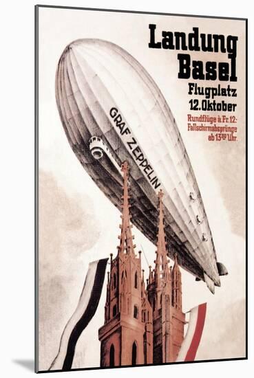 Graf Zeppelin Flies over the Cathedral in Basel Switzerland-Otto Jacob Plattner-Mounted Art Print