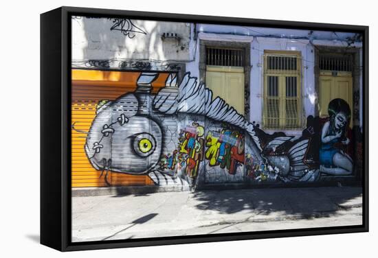 Graffiti Art Work on Houses in Lapa, Rio De Janeiro, Brazil, South America-Michael Runkel-Framed Stretched Canvas