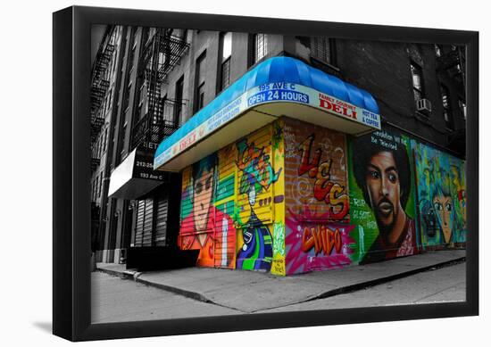 Graffiti on storefronts in NYC-null-Framed Poster