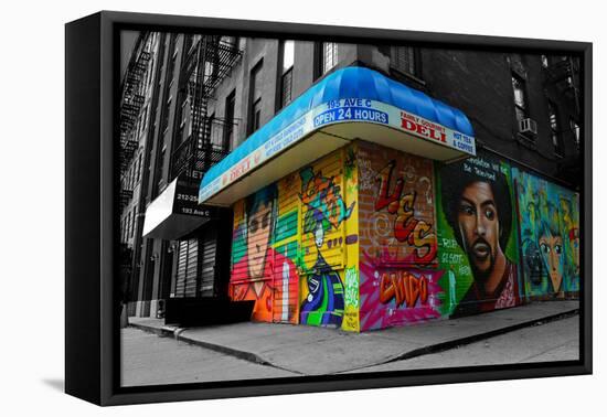 Graffiti on storefronts in NYC-null-Framed Stretched Canvas