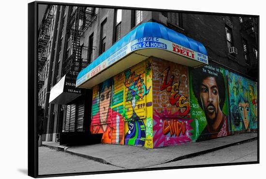 Graffiti on storefronts in NYC-null-Framed Stretched Canvas