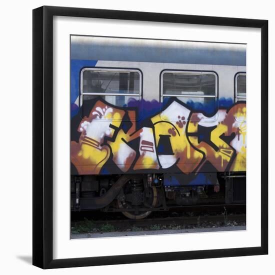 Grafitti on Train Carriage, Pisa, Italy-Mike Burton-Framed Photographic Print