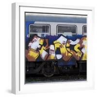 Grafitti on Train Carriage, Pisa, Italy-Mike Burton-Framed Photographic Print