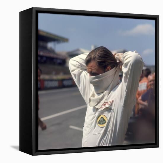 Graham Hill Getting Ready for the French Grand Prix, Le Mans, France, 1967-null-Framed Stretched Canvas