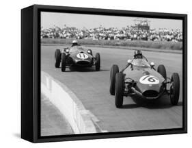 Graham Hill Leads in his Lotus 16 from Jack Brabham in Cooper T45, 1958 British Grand Prix-null-Framed Stretched Canvas