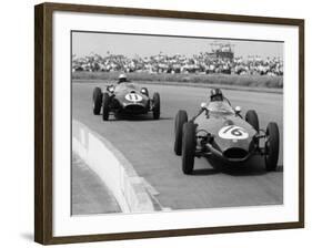 Graham Hill Leads in his Lotus 16 from Jack Brabham in Cooper T45, 1958 British Grand Prix-null-Framed Photographic Print