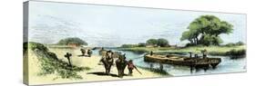 Grain-Boat Towed by a Mule Team on the Erie Canal, 1800s-null-Stretched Canvas