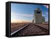 Grain elevator and railroad track, Milk River, Alberta, Canada-null-Framed Stretched Canvas