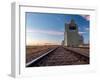 Grain elevator and railroad track, Milk River, Alberta, Canada-null-Framed Photographic Print