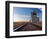 Grain elevator and railroad track, Milk River, Alberta, Canada-null-Framed Photographic Print