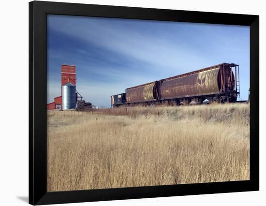 Grain Elevators and Wheat Train, Saskatchewan, Canada-Walter Bibikow-Framed Photographic Print