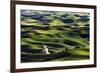 Grain silo and rolling wheat fields viewed from Steptoe Butte, Palouse farming region of Eastern Wa-Adam Jones-Framed Photographic Print