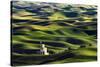 Grain silo and rolling wheat fields viewed from Steptoe Butte, Palouse farming region of Eastern Wa-Adam Jones-Stretched Canvas