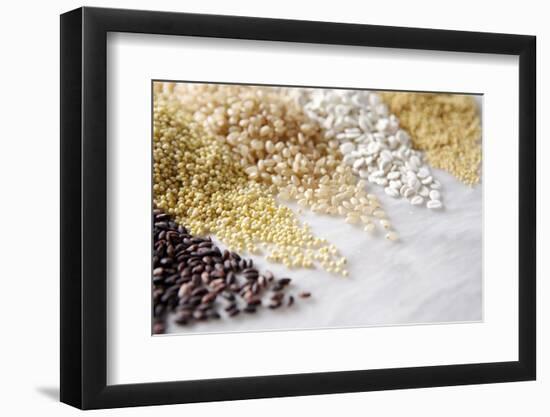 Grain Still Life: Brown Rice, Millet, Rice, Pearl Barley, Amaranth-Amana Images Inc.-Framed Photographic Print