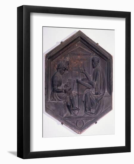 Grammar, Hexagonal Decorative Tile from a Series Depicting the Seven Liberal Arts-Andrea Pisano-Framed Giclee Print