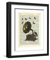 Gramophone, Bird & Butterflies-Marion Mcconaghie-Framed Art Print