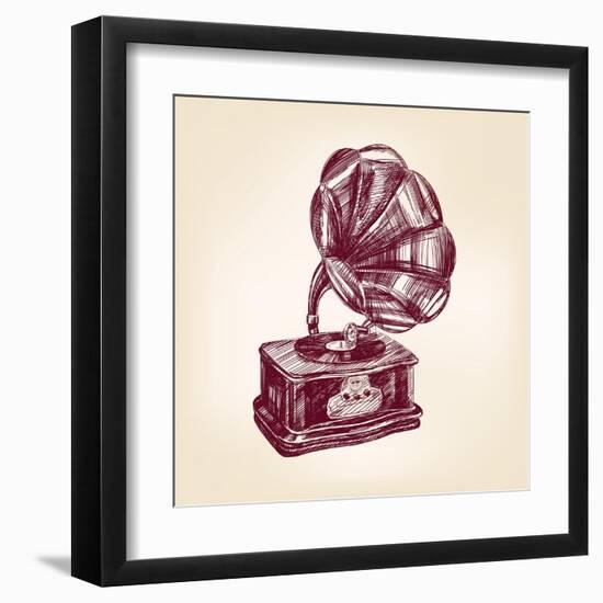 Gramophone Vintage Vector Illustration-VladisChern-Framed Art Print