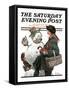 "Gramps and the Snowman" Saturday Evening Post Cover, December 20,1919-Norman Rockwell-Framed Stretched Canvas