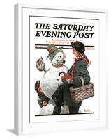 "Gramps and the Snowman" Saturday Evening Post Cover, December 20,1919-Norman Rockwell-Framed Giclee Print