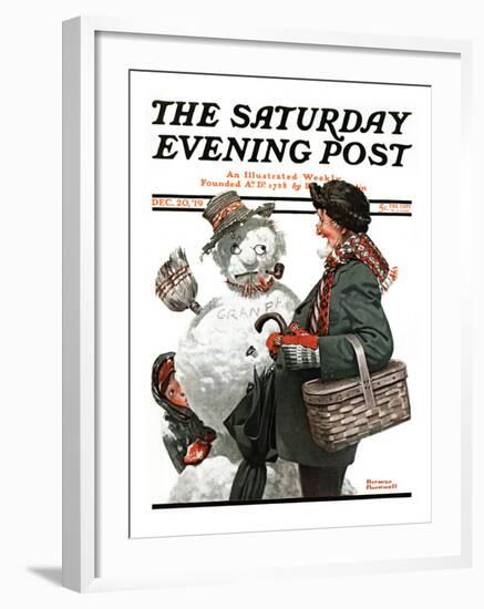 "Gramps and the Snowman" Saturday Evening Post Cover, December 20,1919-Norman Rockwell-Framed Giclee Print