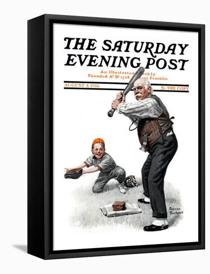 "Gramps at the Plate" Saturday Evening Post Cover, August 5,1916-Norman Rockwell-Framed Stretched Canvas