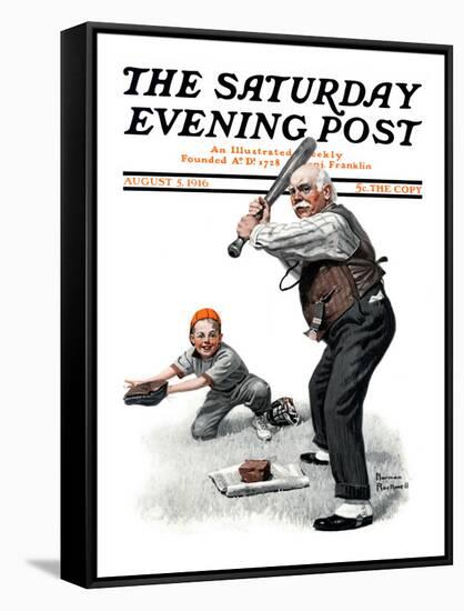 "Gramps at the Plate" Saturday Evening Post Cover, August 5,1916-Norman Rockwell-Framed Stretched Canvas
