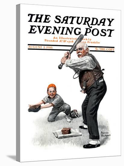 "Gramps at the Plate" Saturday Evening Post Cover, August 5,1916-Norman Rockwell-Stretched Canvas