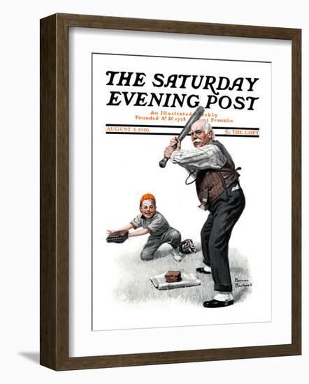 "Gramps at the Plate" Saturday Evening Post Cover, August 5,1916-Norman Rockwell-Framed Giclee Print