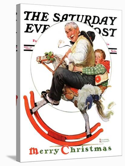 "Gramps on Rocking Horse" Saturday Evening Post Cover, December 16,1933-Norman Rockwell-Stretched Canvas