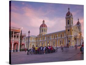 Granada, Park Colon, Park Central, Cathedral De Granada at Sunset, Nicaragua-Jane Sweeney-Stretched Canvas