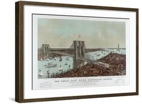 Grand Birds Eye View of the Great East River Suspension Bridge by Currier & Ives-null-Framed Giclee Print